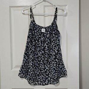 CAbi Purr Cami Blouse Women’s Size Small Animal Print Layered Peplum Size S